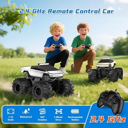 Amphibious Remote Control Car, 1:18 Monster Truck Toys for boys RC Cars, 2.4 GHz Waterproof RC Trucks, 4WD All Terrain Off-Road Pickup, Kids Christmas Birthday Gifts Present Boys Girls Toys Ages 6+ thumbnail 3