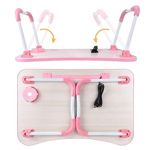 Slendor Lap Desk with Cup Holder, Foldable Laptop Table for Bed, Portable Bed Desk for Laptop and Writing, Computer Tray with Tablet Slot, Notebook Stand Reading Holder for Couch Sofa Floor,Pink thumbnail 8