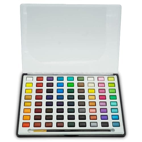 Mikkelhus Professional Watercolor Paint Set – 72 Colors, 20 Blank Postcards, Water Brush, Paintbrush & Sponge – For Kids and Adults thumbnail 8