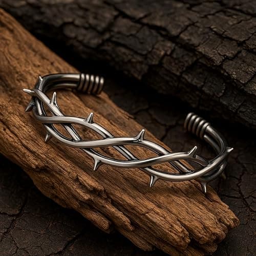 TURTLEDOVE Gothic Thorn Cuff Bracelet, Punk Barbed Wire Bangle, Stainless Steel Twisted Jewelry thumbnail 4