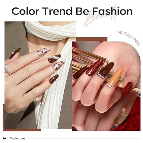 Modelones Gel Nail Polish Set, 6 Colors 2025 Christmas Nude Brown Burnt Orange Glitter Gel Polish Dark Red Wine Burgundy Maroon Nail Polish Soak Off Winter Nail Art Manicure Kit DIY Salon Gift thumbnail 7