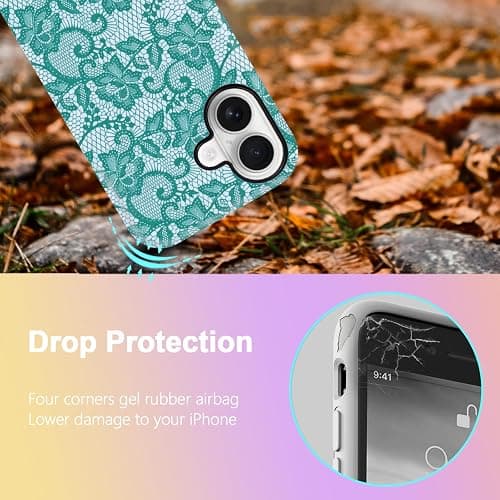 DWUIVI Teal Ornate Lace Floral Phone Case Fit for iPhone 16 | Vintage Durable Shockproof Anti-Scratch Holiday Gift thumbnail 5