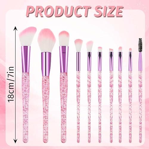 10 PCS Glitter Crystal Makeup Brush Set Cute Makeup Brushes Bling Professional Concealer Eye Shadow Eyeliner Blush Lip Blending Synthetic Brushes Tools Kit Face Cosmetics Blending Brushes for Women thumbnail 7