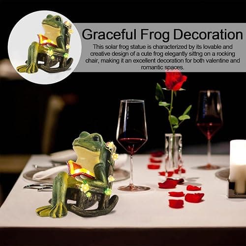 Solar Garden Statues Miniature Frog Figurine Decor with Succulents and 7 LED Lights Outdoor for Patio Yard Balcony Lawn - Unique Birthday Housewarming Festival Gifts for Wife Family Friends - frog thumbnail 4