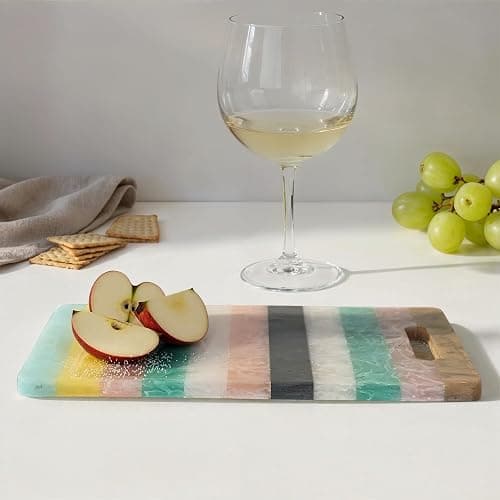Creative Co-Op Marbled Resin Striped Cheese and Serving Board with Handle, Multicolor thumbnail 2