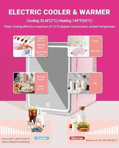 NISHCON 4-Liter Pink Portable Mini Fridge for Skincare Beauty Cosmetic Makeup With Mirrored Door and Dimmable LED Light thumbnail 2