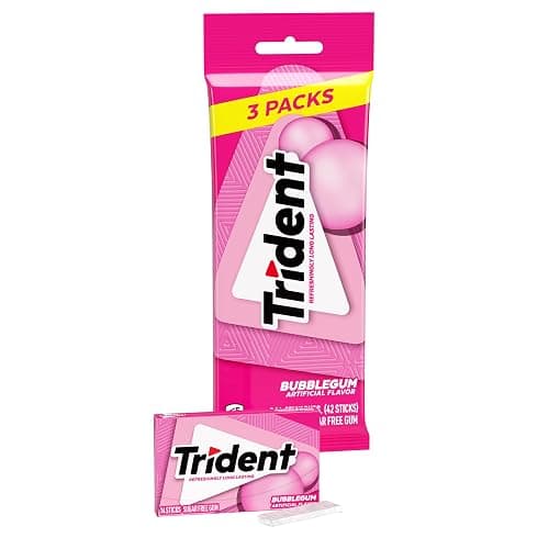 Trident Bubblegum Sugar-Free Gum, 3 Packs of 14 Pieces (42 Total Pieces) - Image 1