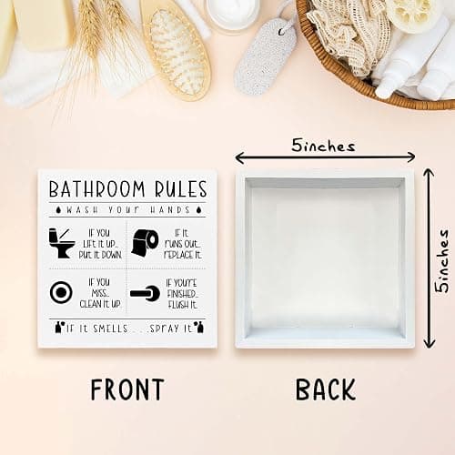FUQWZ Funny Bathroom Wooden Box Sign, Farmhouse Rustic home Decor, House Decor For Restroom Toilet Washing Basin Shelf Table, Bathroom Rules Warning Sign, Gifts for Thanksgiving Christmas Easter(006) thumbnail 3