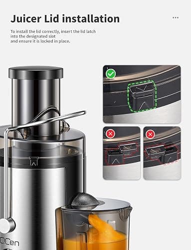 Qcen Juicer Machine, 800W Centrifugal Juicer Extractor with Wide Mouth 3” Feed Chute for Fruit Vegetable, Easy to Clean, Stainless Steel, BPA-free (Black) thumbnail 5
