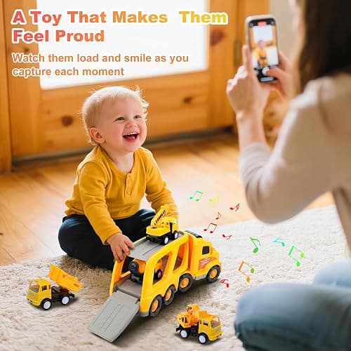 Nicmore Construction Truck Toddler Toys Car: Toys for 1 2 3 4 Year Old Boy 5 in 1 Carrier Toys for Kids Age 1-3 2-4| 18 Months 2 Year Old Boy Christmas Birthday Gifts thumbnail 6
