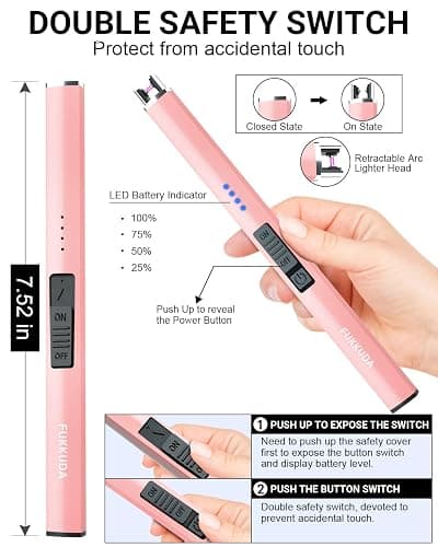 FUKKUDA Electric Candle Lighter with Safety Switch - USB Rechargeable Windproof & Flameless Plasma Arc Lighter for Easter Basket Stuffers (Rose Gold) thumbnail 5