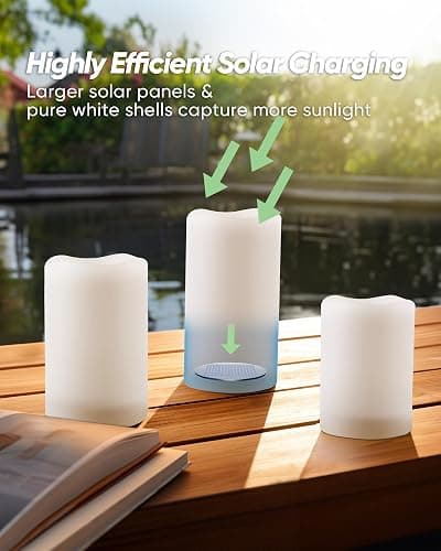 Homemory Solar Powered Candles Outdoor Waterproof, Flickering Glow, Rechargeable Candles, Solar Powered Candles for Outside, Lanterns, Sensor Only, Dusk to Dawn, Set of 3 thumbnail 4