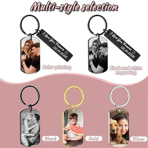 Cupike Personalized Picture Keychain - Customized Engraved Keychains with Photo Text, Personalized Gifts for Men Women Lovers thumbnail 7