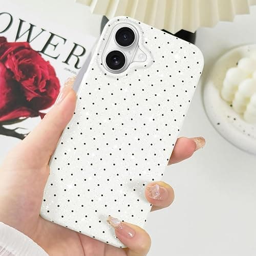 Hython for iPhone 17 Case Cute Polka Dot Aesthetic Design Simple Cover 6.3", Thin Slim Anti-Scratch Soft TPU Bumper Shockproof Rubber Protective Phone Cases for Women Girls, Glitter Magnetic White thumbnail 3