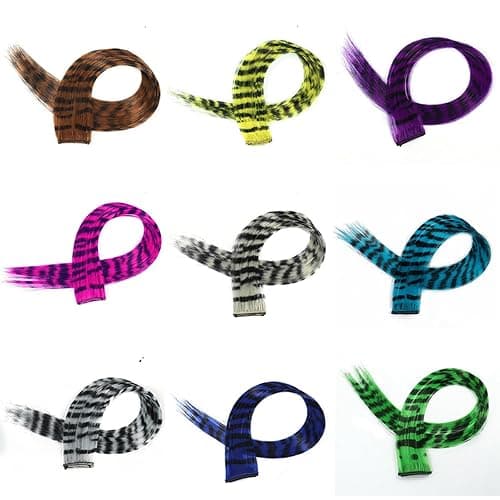 kudois 3Pcs Stripe Printed Wig Piece Colorful Long Straight Clip-in Hair Extensions for Daily Use Party Halloween thumbnail 7