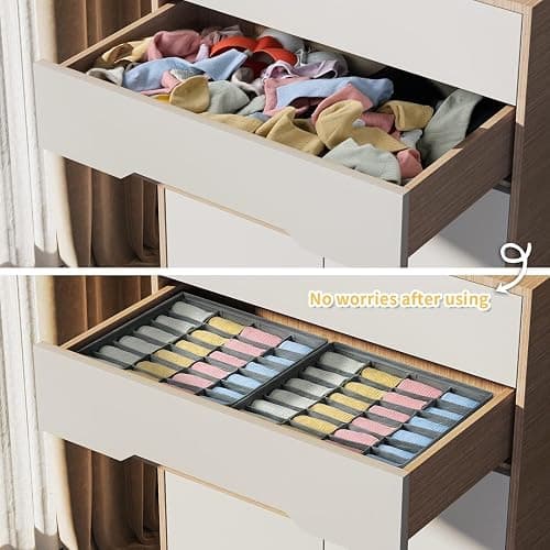Joyoldelf 2 Stück Aufbewahrungsboxen für Socken und Unterwäsche, 24 Zellen Faltbare Boxen (Faltbox, Drawer Dividers, Schubladen Organizer Stoffboxen zum Aufbewahren von Socken（Grau） thumbnail 7
