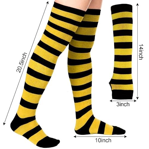 Tongcloud Women's Striped Knee High Socks, Over Knee Thigh High Socks, Arm Warmer and Fingerless Gloves Set thumbnail 2