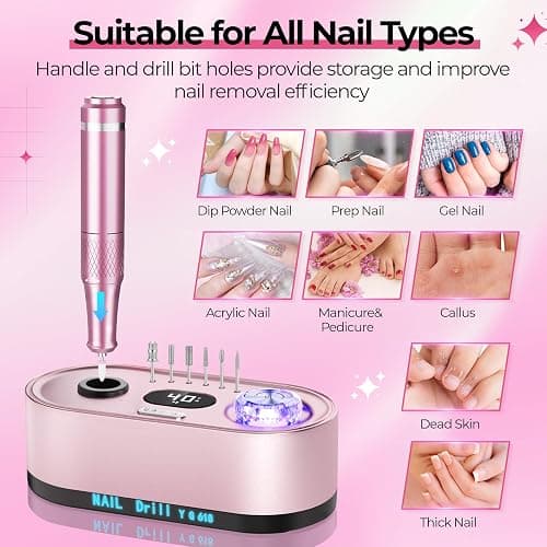 JOSGLOI 40000RPM Professional Nail Drill E-File for Gel Polish Removal | LCD Display; Smooth Stepless Control; Quiet Low-Vibration; Ideal for Manicure Pedicure Nail Prep, Salon & Home DIY Nail Care thumbnail 5