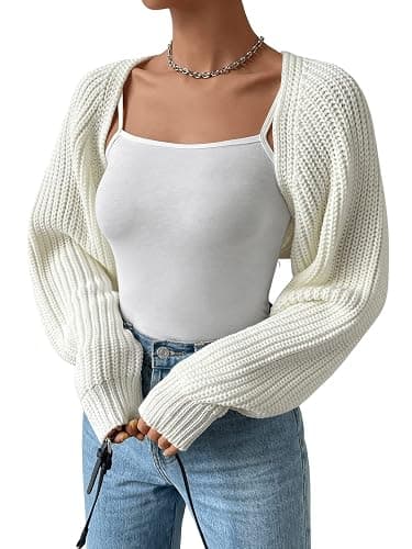 Verdusa Women's Y2k Cropped Cardigan Sweaters Lightweight Knit Open Front Bolero Shrugs Spring Fall Outfits thumbnail 3