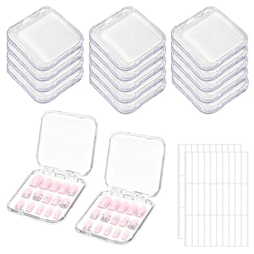 14Pcs Press On Nail Packaging Case with 60Pcs Double Sided Tape, Clear | Press on Nail Organizers and Storage Box, Fake Nail Supplies Container Display Holder, For Nail Art Salon Business - Image 1