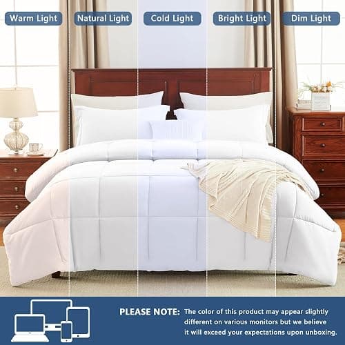 CozyLux Queen Size Comforter Sets White - 3 Pieces Box Stitched Queen Bed Set for All Seasons, Soft Lightweight Bedding Sets with 1 Down Alternative Comforter and 2 Pillow Shams thumbnail 5