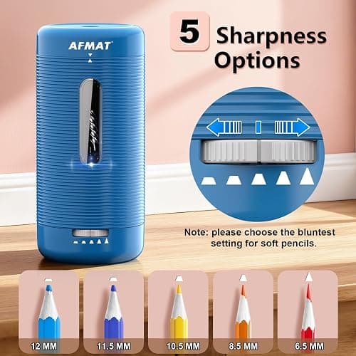 AFMAT Electric Pencil Sharpener, Fully Automatic Pencil Sharpener, Auto in & Out, Rechargeable Hands-Free Sharpeners for Jumbo & Colored Pencils (6.5-12mm), Portable for Home/Classroom/Office PSC2 thumbnail 5