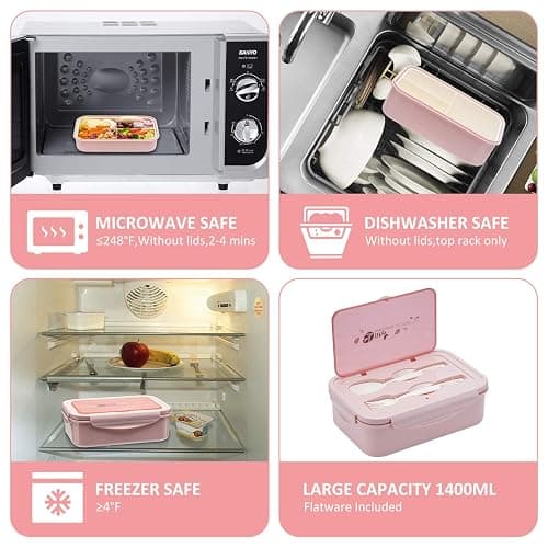 LOVINA Bento Boxes for Adults - 1100 ML Bento Lunch Box For Kids Childrens With Spoon & Fork - Durable for On-the-Go Meal, BPA-Free and Food-Safe Materials thumbnail 4