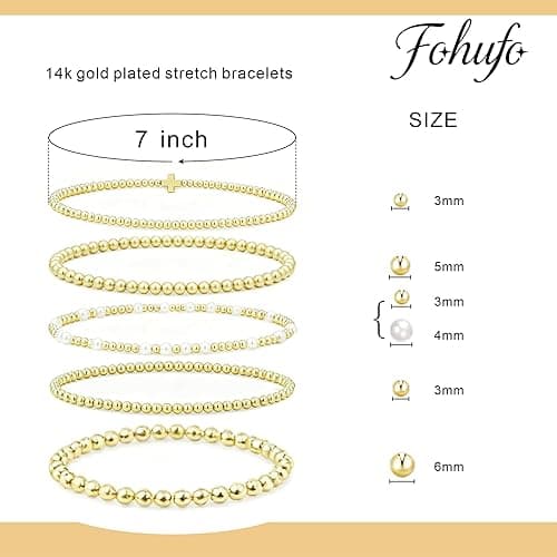 Fohufo Beaded Bracelets Gift Set for Women, 14K Gold Plated Layered Stackable Adjustable Bracelets Jewelry Gift Sets Stocking Stuffers thumbnail 6