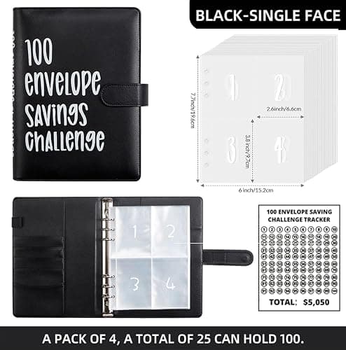 2PCS 100 Envelopes Money Saving Challenge, Envelopes Challenge Binder, Achieving Financial Goals with a Budget Binder and Cash Envelopes, Successfully Reach Your Savings Goals of $5,050 (Pink+Black) thumbnail 2