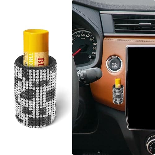 xbrtaia Upright Car Chapstick Holder, Bling Insulating Lip Balm Holder,Rhinestone Car Accessories for Women Interior ,Suitable for Most Vehicles. (Cow) - Image 1