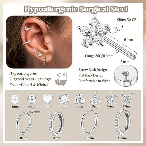 Jstyle Hypoallergenic 14K Gold Plated Stud Hoop Earrings for Women Men Surgical Stainless Steel Flat Back Earrings Small Huggie Hoops Cartilage Earring Set for Multiple Piercing Jewelry Gift for Women thumbnail 6