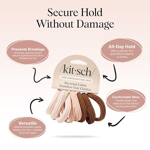 Kitsch Hair Ties No Damage - Strong, Stretchy Hair Bands | Soft Nylon Ponytail Holders, Snag-Free Rubber Bands, Perfect for Updos & Braids | Ideal Gifts for Women - Rosewood, 8pcs thumbnail 4