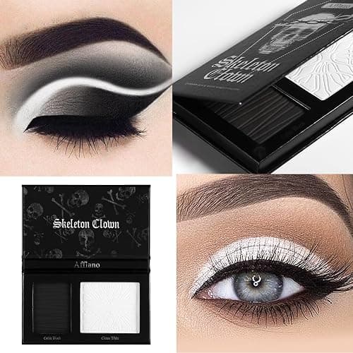 Goth Makeup Palette, Black White Duo Matte Pressed Powder Eyeshadow Palette for Smoky Gothic Makeup, High Pigmented Long Last Concealer Foundation Pallet for Halloween Skeleton Clown SFX Costume Joker thumbnail 3