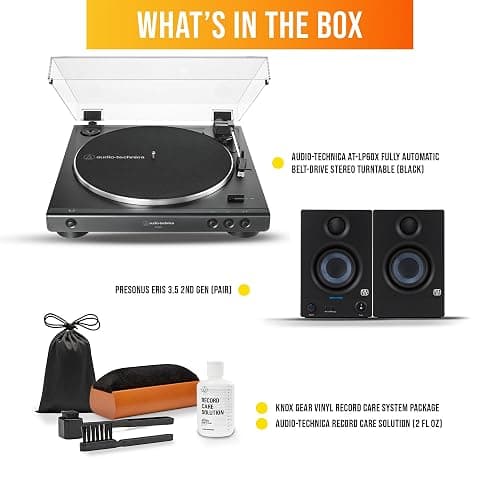 Audio-Technica AT-LP60X-BK Fully Automatic Belt-Drive Stereo Turntable Bundle with Eris 3.5 Monitors and Vinyl Cleaning Kit thumbnail 5