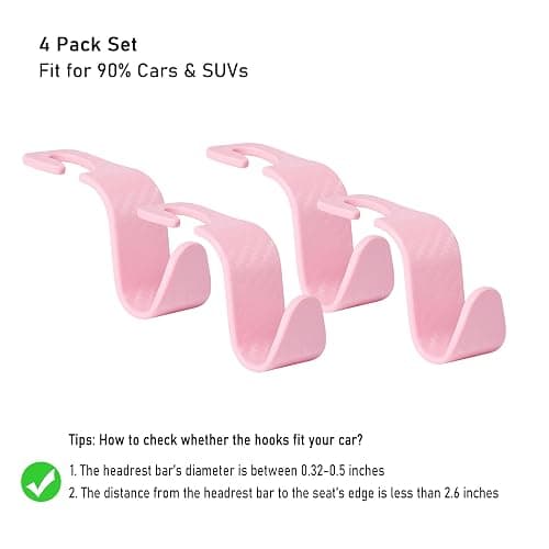 Toiyason Car Seat Headrest Hook Universal Vehicle Seat Hook Hangers Interior Storage Organizer for Purse Handbag Coats Umbrellas Grocery Bags 4 Pack Pink thumbnail 2