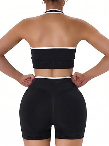 OLCHEE Workout Sets for Women 2 Piece Backless Halter Sports Bra High Waist Booty Shorts Yoga Gym Outfits Lounge Activewear thumbnail 6