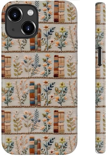STARVIP for iPhone 14 Case Cute - Wireless Charging Compatible - Dual-Layer Hard Shell + Silicone Cover - Aesthetic Protective Phone Case for Women - Vintage Floral Bookish - Image 1