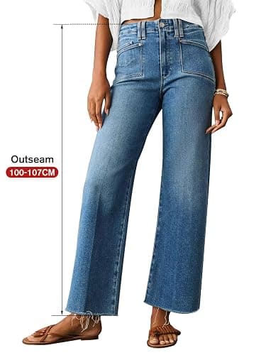 KUNMI Jeans for Women Wide Leg Baggy High Waist Boyfriends Straight Leg Stretchy Denim Pants Trendy Fall 2025 thumbnail 2