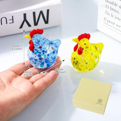 LONGWIN 2PCS Mini Glass Chicken Figurine Hand Blown Art Glass Rooster Animal Statues Collectible Figurines Unique Gift Home Decor Ornaments thumbnail 3