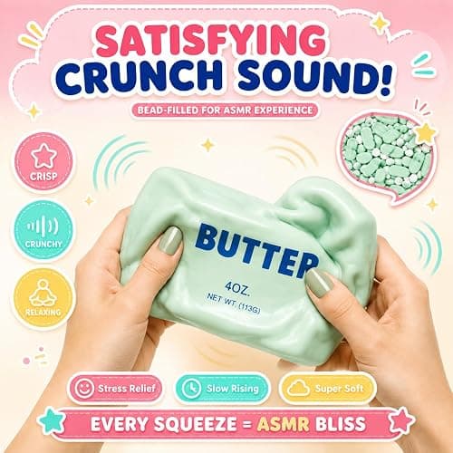 Premium Crunchy Butter Squishy Toy, Realistic Butter Stress Ball with Satisfying ASMR Crunch Sound, Bead Filled Slow Rising Sensory Fidget Toys, Anxiety Relief Gift for Office Home (Mint Green) thumbnail 5
