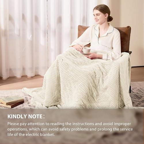Homemate Heated Blanket Electric Throw - 50"x60" Heating Blanket Throw 1/2/4/6/8 Hours Auto-Off 10 Heat Levels Over-Heat Protection Soft Flannel Sherpa ETL Certification thumbnail 6