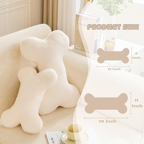 XVTRU Bone Pillow Cute Decorative Throw Pillow Bone Shaped Pillows for Aesthetic Home Decorative Cushion Pet Plush Pillow for Bed Sofa Couch (Ivory, 15 Inch) thumbnail 3