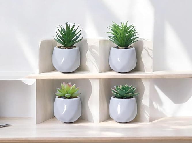 GRIFTO Fake Plants Set of 4 Artificial Plants Indoor Mini Ceramic Pot Faux Succulent Plant Foliage for Coffee Table Home Bedroom Bathroom Room Decor Shelf Office Desk Kitchen Garden Indoor Outdoor thumbnail 6