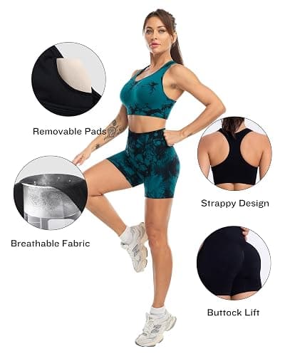 SALSPOR 3 Piece Workout Sets for Women Butt Lifting Leggings with High Impact Sports Bra Gym Shorts thumbnail 2
