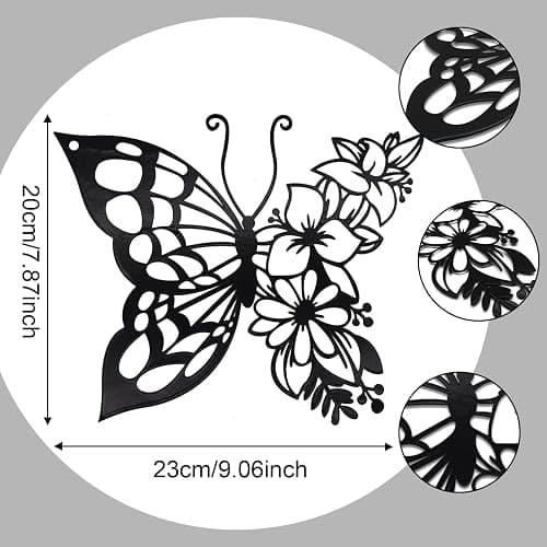 Butterfly Decoration Black Wall Art Boho Hanging Flower Wall Home Decor | Medium size floral butterfly wall art,lovely boho modern decor for bedroom and living room. thumbnail 5