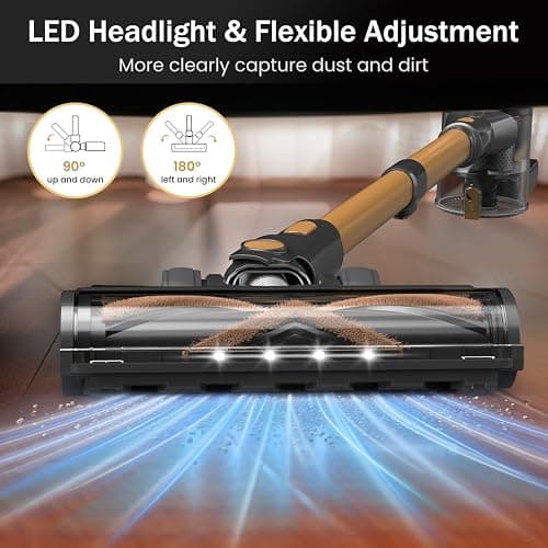 NuYupo Cordless Vacuum Cleaner, 10-in-1 Lightweight Stick Vacuum with 45mins Runtime, Powerful Suction, LED Touch Screen, Rechargeable Vacuum Cleaners for Home Hardwood Floor Carpet Pet Hair (Gold) thumbnail 7
