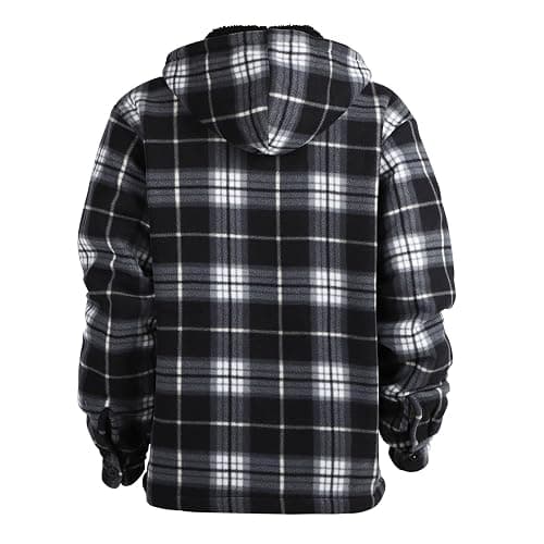 Facitisu Hoodies for Men Sherpa Lined Heavyweight Flannel Jackets Fleece Plaid Winter Warm Coats thumbnail 3