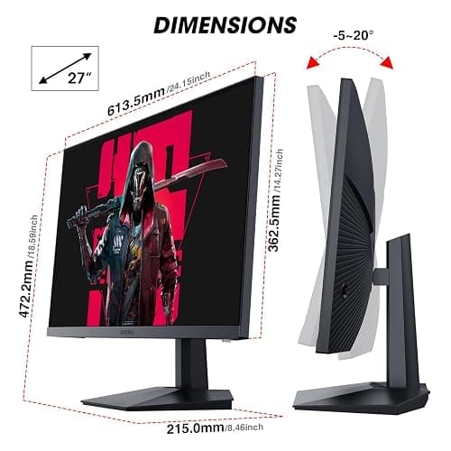 KOORUI GN02 27-inch 240Hz Gaming Monitor, 1ms FHD 1080p, G-SYNC and FreeSync Premium, HDMI 2.0/DP 1.4, Xbox PS5 Switch Ready, VESA, Tilt, Black thumbnail 7