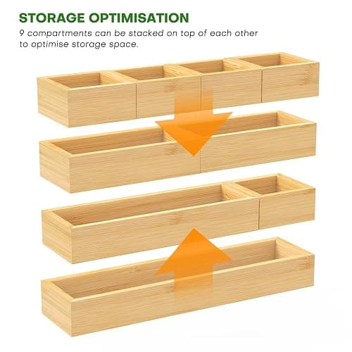 Bamboo Drawer Organizer Set, 9 PCS Multi-Use Individual Wood Storage Organizers, Junk Drawer Divider and Storage Trays Containers for Kitchen, Bathroom, Office Desk, Makeup, Jewelry, Utensils thumbnail 4