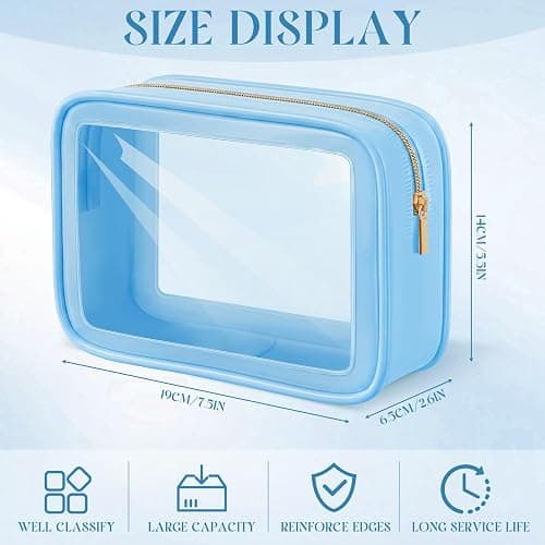 Hsei 6 Pcs Clear Makeup Bags Diaper Bag Organizer Travel Toiletry Bags with Zipper Clear Cosmetic Organizer Car Storage Pouch Bridesmaid Gift for Women Beach Vacation (Blue) thumbnail 3